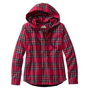 L.L. Bean Scotch Plaid Flannel Relaxed Zip Hoodie Womens XL